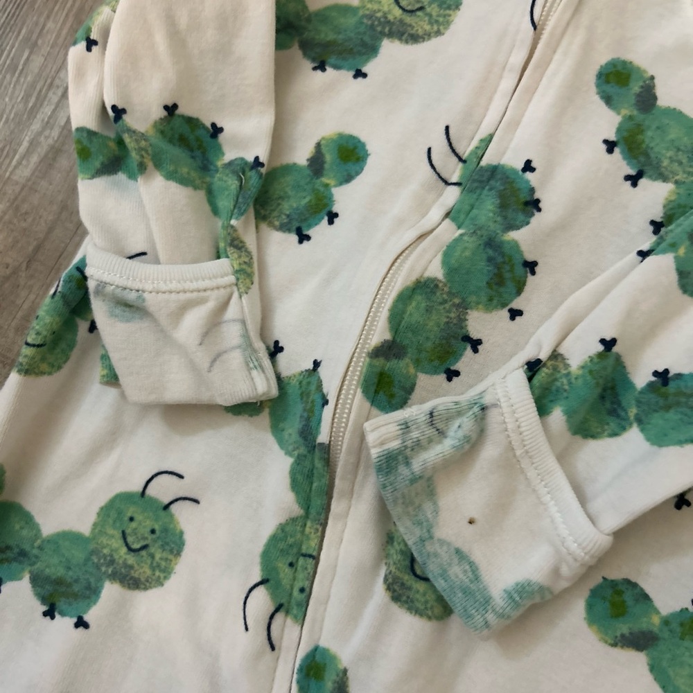 Old Navy White and Green Baby Caterpillar Onesie